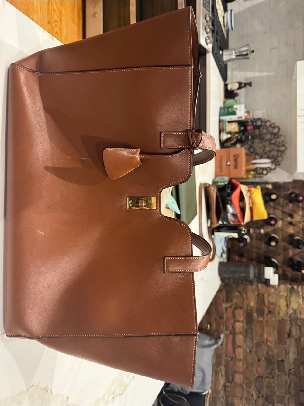 Classic Brown Leather Celine Tote/Shoulder bag. Gold Accents from Paris. - Picture 9 of 10